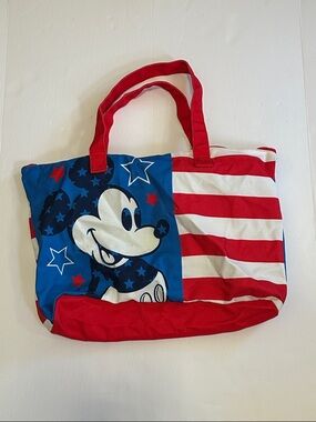 Disney Mickey American Flag Canvas Tote in Red, White & Blue